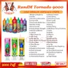 Autêntico RandM Tornado 9000 Puff Caneta Vape Descartável 18ml Pod Pré-preenchido 850mAh Bateria Recarregável Pré-carregada 2% 5% Dispositivo Vaporizador de Nível E Cigarro 43 Sabores