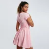 Casual Kleider WPNAKS Frauen Korsett Kleid Abend Party Sommer Kleidung Lolita Süße Spitze Trim Low Cut Vorne Krawatte Kurzarm A-linie Mini