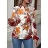 Frauen Blusen Herbst Und Winter Gemalt Große Blumen Mode Rundhals Langarm Temperament Weibliche Tops Bodenbildung Shirt