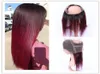 Wine Red Ombre 360 ​​Band Band Lace Frontal Closure مسبقًا حريريًا مستقيمًا 1B99J Burgundy Red Brazilian Hair Full Frontals 360 Band 8351965