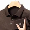 Polos pour hommes automne et hiver pull Polo couleur unie affaires imprimé à manches longues T-shirt mode décontracté hauts