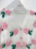 Frauen Strick Dreidimensionale Blumen Pullover Strickjacke Herbst Winter Vintage Süße V-ausschnitt Langarm Gestrickte Pullover Jacke Mantel