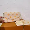 Klassisk 3-i-ett designer axelväska mode präglade kedja crossbody väskor riktiga läder lyxiga kvinnor handväskor handväska lady tote flap plånbok med original låda