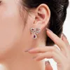 Dylam Verleidelijk S925 Zilver Gerhodineerd 5A Zirkonia Diamant Moissanite Edelsteen Robijn Saffier Strik Dangle Stud Oorbellen