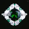 Bagues de cluster ronde coupe émeraude vert cristal pierre doigt pour les femmes ouvert réglable anneau personnalité banquet fête