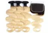 Brasilianisches Haar T1B613 Blonde Extensions 1028 Zoll Körperwellenhaar 3 Bundles mit Spitzenverschluss Mittelteil Ombre Echthaar2179895