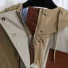 Trenchs pour hommes automne panneau de poitrine en cuir poche couleur à manches longues à capuche coupe-vent manteau à glissière rayé doublure en coton