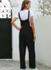 Summer Black Jumpsuit Women Loose Dungarees Overalls Wide Leg Long Ladies For 231229