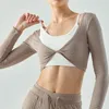 Aktif Gömlekler Hafif Yoga Giyim İnce Seksi Uzun Kollu Kadın Spor Salonu Spor Fitness Top Sokak Giyim Bluz Kısa Bölüm
