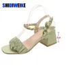 Sandals SDWK 6cm Women Summer Fairy Style Square Toe Lace Chain Ribbon Party Wedding High Heels Mid Heel Woman Shoes