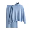 Gonne da donna in maglia maglione da maglione a 2 pezzi set pullover a manica lunga