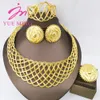Zestaw biżuterii z złotem dla kobiet miedziany naszyjniki kolczyki Dubaj African Party Bridal Prezenty ślubne arabskie mankiety pierścienie 240102