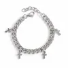 Bracelets à maillons IngeSight.Z – Bracelet minimaliste en acier inoxydable, pendentif croix en métal, pour femmes et hommes, Punk, couleur argent, chaîne cubaine épaisse