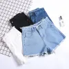 Mulheres denim shorts verão 2021 novo coreano solto perna larga versátil magro cintura alta calças quentes feminino sexy curto