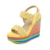 Klänningskor Rainbow Wedges Sandaler Kvinnor Bohemian Style Buckle Mix Colors Plus Size Outdoor Anti-Slip Beach Zapatos Plataforma Mujer
