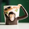 Tasses en forme d'animal, tasse à café en forme de singe, dessin animé pour enfants, cadeau de lait en céramique pour amis