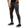 Herenjeans Dropship Custom Label Logo Hoge kwaliteit Y2k rits gescheurde skinny denim broek voor heren streetwear kleding