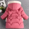 Giacca invernale da bambina Invia guanti Collo di pelliccia caldo Cappotto da principessa Cerniera con cappuccio Capispalla per bambini Parka imbottito in cotone Tuta da neve 2-8 anni 231229