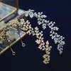 Vintage hojas claro circón boda tiaras diademas cristal novias accesorios noche joyería para el cabello 240102
