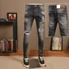 Jeans masculinos 2024 rasgado retro na moda magro-ajuste high-end estilo coreano casual luz azul magro calças tappered