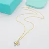 With Dustbag Luxury Brand Brass Necklaces Square Cross Gold Four Diamond Necklace For Women Lady Party Gift
