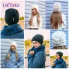 ENJOYFUR Vrouwen Gebreide Winter Hoeden Dikke Warme Angola Konijnenbont Haar Strass Motorkap Vrouwelijke Mode Goede Kwaliteit Winter Beanie 240102