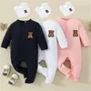 Nyfödda baby rompers flickor pojke långärmad jumpsuits bomull småbarn barn kläder lite björn tryck spädbarn krypande kostym barn barn vår