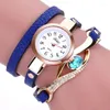 Armbandsur Women Blue Eye Leather Band Rhinestones Armband Quartz Retro Casual Wrist Watch