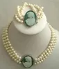 Necklaces 3Strand 78mm White Akoya Pearl Cameo Necklace Bracelet