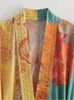 Blouses Femmes 2024 Femmes Été Imprimé Kimono Mode Lâche Col En V À Manches Longues Chic Femme Ceinture Décorative Hauts Mujer