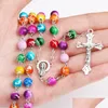 قلادة قلادة تحديث Colorf Polymer Clay Bead Bead Bendant Necklace Cross Virgin Mary Centrepieces Christian Catholic Relius Hip Dh7op