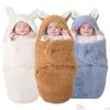 Decken Swaddling Ddling Soft Born Baby Slee Bags mit Ohren Herbst Winter Dicker Wickel für Babys Warmer Schlafsack 0 6 Monate 231215 Otzgf