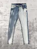 Мужские джинсы Купить дизайн Фиолетовый брендовый модный потертый облегающий крой Потертый Разрушенный Сделать старые дырявые рваные черные джинсовые брюки Брюки