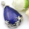 Luckyshien NEW Handmade Natural Lapis Lazuli Pendants Vintage Silver Elegant plum flower Pendant Necklace Jewelry For Women Pendan263m