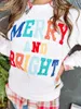 Women's Hoodies Women Merry And Bright Chenille Sweatshirt Ladies Preppy Textured Letter Cable Knit Pullover