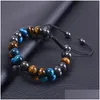 Chaîne 10 mm Bracelet en pierre d'oeil de tigre bleu double couche perlée tressée aimant hématite réglable pour hommes livraison directe bijoux Bracele Dhirq