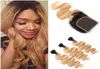 Dark Root Honey Blonde Ombre Virgin Peruvian Human Hair Bundles Deals with Closure Body Wave 1B27 Light Brown Ombre Human Hair We5359582