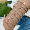 Bangle 10Pcs Clear Cubic Zircon Pave Setting Beaded Adjustable Bracelet Gold Brass Alphabet Letter Initial Charms Bracelets