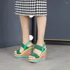 Klänningskor Rainbow Wedges Sandaler Kvinnor Bohemian Style Buckle Mix Colors Plus Size Outdoor Anti-Slip Beach Zapatos Plataforma Mujer