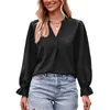 Women's Blouses European And American Foreign Trade Clothing Amazon Jacquard T-shirt V-neck Loose Long Sleeve Umbrella Top