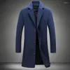 Men's Trench Coats Autumn Winter Fashion Woolen Solid Color Single Breasted Lapel Long Coat Jacket Casual Overcoat Plus Size 5XL