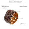 Bangle Retro Brown Double Deck Wide Genuine Leather Bracelets Handmade Cross Weave Bangles Women Men Ethnic Punk Style Jewelry