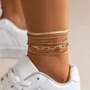 Anklets IngeSight.Z 5pcs/set Vintage Flat Snake Cross Chain Anklet For Women Punk Gold Color Cuban Party Gift 2024