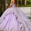 Messico lavanda con spalle scoperte abito da ballo abito quinceanera per ragazza applique di perline con mantello abiti da festa di compleanno abiti da ballo dolce 16