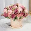 Decorative Flowers Artificial Pink White Rose Silk Flower Bouquet Home Garden Decoration Wedding Roses Fake