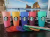 Starbucks 24OZ/710ml Plastic Mok Tumbler Herbruikbare Helder Drinken Platte Bodem Cup Pijlervorm Deksel Stro Bardian DHL