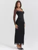 Casual Dresses Mozision Elegant Sheer Long Sleeve Bodycon Maxi Dress for Women Fashion Mesh Black Strapless Backless Club Party Sexy Sexy