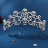 Hårklipp mode skalle krona halloween smycken för kvinnor flickor prinsessa party cospaly pannband strass tiaras silver färg hårband