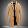 Men's Trench Coats Autumn Winter Fashion Woolen Solid Color Single Breasted Lapel Long Coat Jacket Casual Overcoat Plus Size 5XL