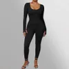 Long Sleeve Jumpsuit Women Bodycon Onepiece Outfit Square Neck Casual Streetwear Rompers Overalls playsuits Bodysuit 231229